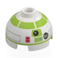 Brique ronde 2 x 2 dessus de dôme, tenon ventilé avec motif imprimé astromécano droïde argent et vert citron (R7-A7) (Brick Round 2 x 2 Dome Top, Vented Stud with Silver and Lime Astromech Droid Print (R7-A7))