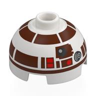 Visuel indicatif Rebrickable de Brique ronde 2 x 2 dôme avec motif imprimé astromécano droïde brun foncé (r7-d4) (Brick Round 2 x 2 Dome Top with Dark Brown Astromech Droid Print (R7-D4))