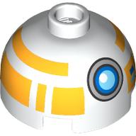 Brique ronde 2 x 2 dessus de dôme, tenon ventilé avec motif imprimé astromécano droïde orange clair (Brick Round 2 x 2 Dome Top, Vented Stud with Bright Light Orange Astromech Droid Print)