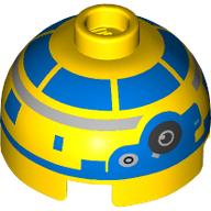 Brique ronde 2 x 2 dessus de dôme, tenon ventilé avec motif imprimé jaune et bleu astromécano droïde (Brick Round 2 x 2 Dome Top, Vented Stud with Yellow and Blue Astromech Droid Print)