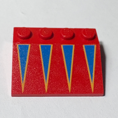 Visuel indicatif Rebrickable de Brique inclinée 33° 3 x 4 avec Triangles Bleus avec Bord Jaune imprimé (Brick Sloped 33° 3 x 4 with Blue Triangles with Yellow Border Print)