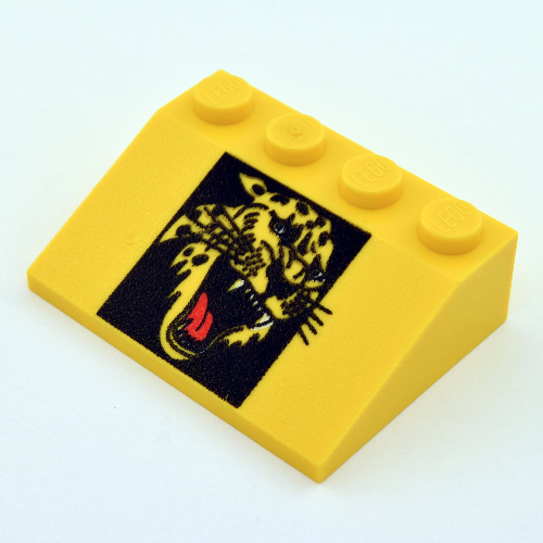 Visuel indicatif Rebrickable de Brique inclinée 33° 3 x 4 avec motif imprimé tête de guépard rugissant (Brick Sloped 33° 3 x 4 with Roaring Cheetah Head Print)