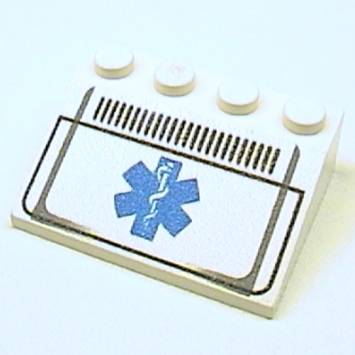 Visuel indicatif Rebrickable de Brique inclinée 33° 3 x 4 avec étoile de vie et motif grill imprimé (Brick Sloped 33° 3 x 4 with Star of Life and Grill Print)