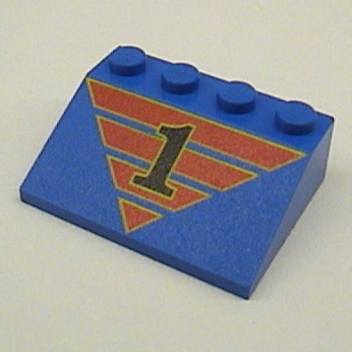 Visuel indicatif Rebrickable de Brique inclinée 33° 3 x 4 avec noir '1' sur motif imprimé Triangle à rayures rouges (Brick Sloped 33° 3 x 4 with Black '1' on Red Striped Triangle Print)