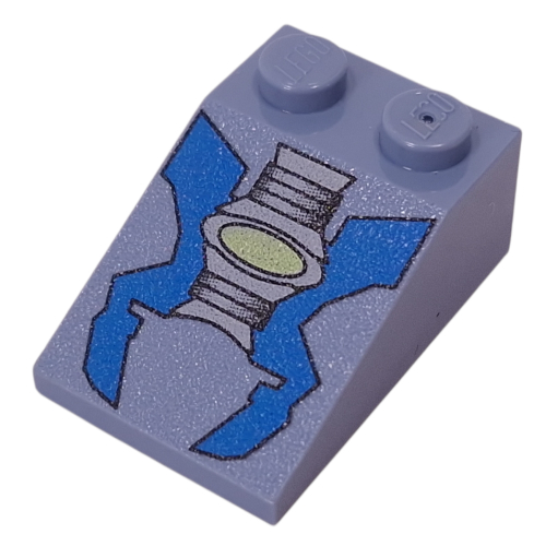 Visuel indicatif Rebrickable de Brique inclinée 33° 3 x 2 avec motif bleu/gris imprimé machines (Brick Sloped 33° 3 x 2 with Blue/Gray Machinery Print)