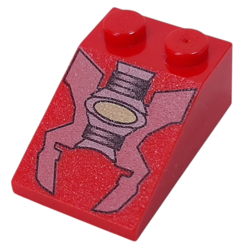Visuel indicatif Rebrickable de Brique inclinée 33° 3 x 2 avec motif imprimé de pièces de machines rouge/gris (Brick Sloped 33° 3 x 2 with Red/Gray Machinery Parts Print)