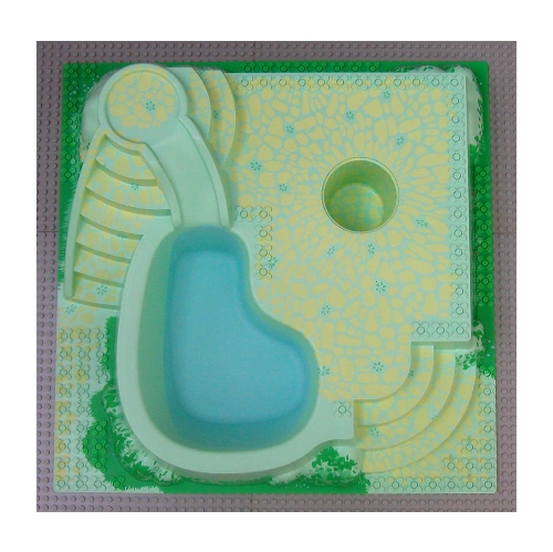 Visuel indicatif Rebrickable de Plaque de base surélevée avec marches et motif imprimé piscine (Baseplate Raised with Steps and Pool Print)