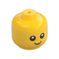 Tête de minifigurine bébé / bambin avec cou avec yeux, pupilles blanches et sourire motif imprimé [trou dans le tenon] (Minifig Head Baby / Toddler with Neck with Eyes, White Pupils and Smile Print [Hole in Stud])
