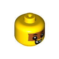 Tête de minifigurine Bébé / Enfant en bas âge avec bande orange foncée pour les yeux, bouche ouverte sourire avec motif imprimé dents manquantes (Minifig Head Baby / Toddler with Dark Orange Band for Eyes, Open Mouth Smile with Missing Tooth Print)