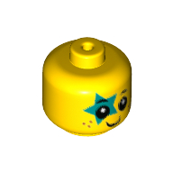 Tête de minifigurine Bébé / Enfant en bas âge avec des taches de rousseur, un sourire et une étoile turquoise foncée sur l'œil droit (Minifig Head Baby / Toddler with Freckles, Smile and Dark Turquoise Star on Right Eye)