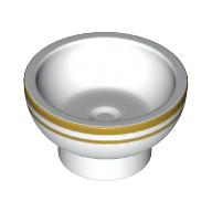 Visuel indicatif Rebrickable de Équipement Plat / Bol avec 2 bandes d'or autour du motif imprimé de jante (Equipment Dish / Bowl with 2 Gold Stripes Around Rim Print)