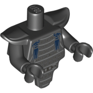 Torse court, armure modifiée avec armure argentée et glands bleu foncé motif imprimé, bras et mains noirs (Torso Short, Modified Armor with Silver Armor and Dark Blue Tassels Print, Black Arms and Hands)