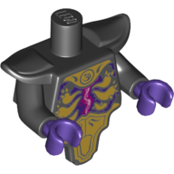 Visuel indicatif Rebrickable de Torse court, armure modifiée avec plaques d'armure en or, motif imprimé énergie magenta, bras noirs, mains pourpre foncé (Torso Short, Modified Armor with Gold Armor Plates, Magenta Energy Print, Black Arms, Dark Purple Hands)