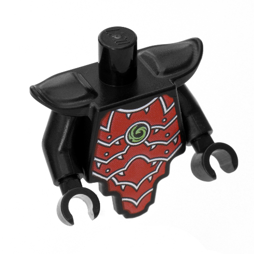 Torse court, armure modifiée avec armure rouge samouraï, symbole de Chines d'or en cercle motif imprimé, bras et mains noirs (Torso Short, Modified Armor with Red Samurai Armor, Gold Chines Symbol in Circle Print, Black Arms and Hands)