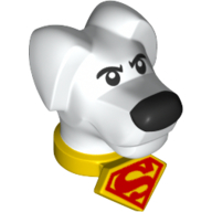 Partie du corps animal, tête de chien Krypto, nez noir, logo Superman sur collier jaune (Animal Body Part, Dog Head Krypto, Black Nose, Superman Logo on Yellow Collar)