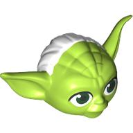Tête de minifigurine Spécial, Yoda boucles d'oreilles avec de grands yeux, motif : cheveux blancs (Minifig Head Special, Yoda Curved Ears with Large Eyes, White Hair Print)