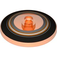 Visuel indicatif Rebrickable de Plat 4 x 4 inversé avec ouvert tenon [Radar] avec motif imprimé Cercles d'Argent Noir, Orange et Métallique (Dish 4 x 4 Inverted with Open Stud [Radar] with Black, Orange, and Metallic Silver Circles Print)