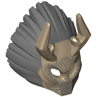 Masque orné de cornes d'antilope, de crinière de lion gris-bleu foncé et de marquages tribaux (Mask Ornate with Antelope Horns, Dark Bluish Gray Lion Mane and Tribal Markings Print)
