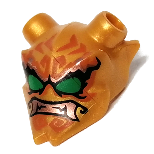 Couvre-chefs Masque Ninjago Oni avec décorations orange foncé, motif imprimé yeux verts (Headwear Accessory Mask Ninjago Oni with Dark orange Decorations, Green Eyes Print)