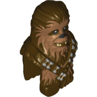 Tête de minifigurine spéciale, wookie avec épaules et poitrine, motif imprimé de fourrure beige foncé (Chewbacca) (Minifig Head Special, Wookie with Shoulders and Chest, Dark Tan Fur Print (Chewbacca))