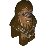 Tête de minifigurine Spécial, Wookie avec épaules et poitrine, ceinture de munitions et lunettes motif imprimé (Chewbacca) (Minifig Head Special, Wookie with Shoulders and Chest, Ammo Belt and Goggles Print (Chewbacca))