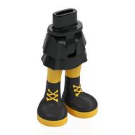 Mini-poupée bassin et jupe en couches avec bottes noires, jambes jaunes, lacets motif imprimé (Minidoll Hips and Layered Skirt with Black Boots, Yellow Legs, Laces Print)