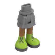 Mini-poupée bassin et jupe à couches avec jambes de nougat moyen, chaussures à la vert citron, semelles plates argentées, lacets motif imprimé (Minidoll Hips and Layered Skirt with Medium Nougat Legs, Lime Shoes, Flat Silver Soles, Laces Print)