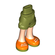 Mini-poupée bassin et short avec jambes de nougat clair et chaussures orange, semelles vert olive, lacets blanches imprimé [charnière mince] (Minidoll Hips and Shorts with Light Nougat Legs and Orange Shoes, Olive Green Soles, White Laces Print [Thin Hinge])