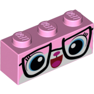 Brique 1 x 3 avec Unikitty, visage de kitty biznis avec des lunettes motif imprimé (Brick 1 x 3 with Unikitty, Biznis Kitty Face with Glasses Print)