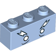 Visuel indicatif Rebrickable de Brique 1 x 3 avec yeux blancs et sourcils en forme d'éclairage (roi de glace) motif imprimé (Brick 1 x 3 with White Eyes and Lighting Shaped Eyebrows (Ice King) Print)