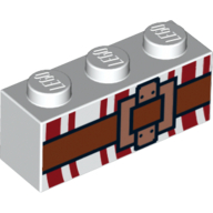 Visuel indicatif Rebrickable de Brique 1 x 3 avec boucle et motif imprimé lignes rouge foncé (Brick 1 x 3 with Buckle and Dark Red Lines Print)