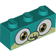 Brique 1 x 3 avec Puppycorn, motif imprimé visage vert jaunâtre (Alien) (Brick 1 x 3 with Puppycorn, Yellowish Green Face Print (Alien))