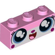 Brique 1 x 3 avec Unikitty, bouche ouverte sourire montrant le motif imprimé langue (Brick 1 x 3 with Unikitty, Open Mouth Smile Showing Tongue Print)