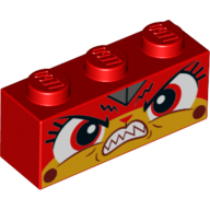 Brique 1 x 3 avec Unikitty colère, dents pointues, yeux rouges motif imprimé (Brick 1 x 3 with Unikitty Angry, Sharp Teeth, Red Eyes Print)