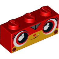 Brique 1 x 3 avec Unikitty colère, yeux rouges, cils, sourire motif imprimé (Brick 1 x 3 with Unikitty Angry, Red Eyes, Eyelashes, Smile Print)
