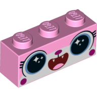 Brique 1 x 3 avec Unikitty, heureux grands yeux avec des étoiles, bouche ouverte motif imprimé (Brick 1 x 3 with Unikitty, Happy Big Eyes with Stars, Open Mouth Print)
