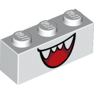 Brique 1 x 3 avec bouche ouverte sourire avec les dents et la langue (Boo) motif imprimé (Brick 1 x 3 with Open Mouth Smile with Teeth and Tongue (Boo) Print)