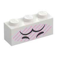 Brique 1 x 3 avec yeux noirs, sourcils, motif imprimé lignes rose vif (Brick 1 x 3 with Black Eyes, Eyebrows, Bright Pink Lines Print)