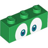 Brique 1 x 3 avec yeux blancs, motif imprimé Turquoise foncé / Bleu pupilles (Brick 1 x 3 with White Eyes, Dark Turquoise / Blue Pupils Print)