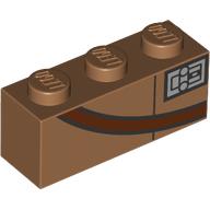 Visuel indicatif Rebrickable de Brique 1 x 3 avec poitrine, bracelet brun rougeâtre, motif imprimé décoration argent (Brick 1 x 3 with Chest, Reddish Brown Strap, Silver Decoration Print)