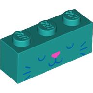 Visuel indicatif Rebrickable de Brique 1 x 3 avec visage animal bleu foncé, rose foncé Nez imprimé (Brick 1 x 3 with Dark Blue Animal Face, Dark Pink Nose Print)