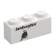 Visuel indicatif Rebrickable de Brique 1 x 3 avec motif imprimé taureau 'Lamborghini' noir (Brick 1 x 3 with Black 'Lamborghini', Bull Print)