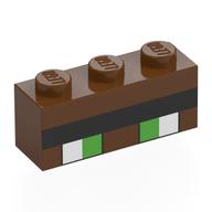 Visuel indicatif Rebrickable de Brique 1 x 3 avec yeux pixelisés vert vif/blanc avec contour noir, motif imprimé sourcils noirs (Brick 1 x 3 with Pixelated Bright Green/White Eyes with Black outline, Black Eyebrow Print)