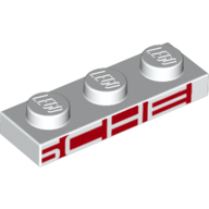 Visuel indicatif Rebrickable de Plaque 1 x 3 avec motif imprimé "SCHE" blanc sur fond rouge (Plate 1 x 3 with White "SCHE" on Red Background Print)