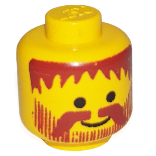 Tête de minifigurine Soldat, moustache, barbe lignes verticales avec des cheveux brun désordonné imprimé [tenon solide] (Minifig Head Soldier, Moustache, Beard Vertical Lines with Messy Hair Brown Print [Solid Stud])
