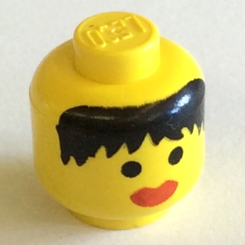 Tête de minifigurine Jeune fille, cheveux noirs, lèvres rouges épaisses motif imprimé [tenon plein] (Minifig Head Maiden, Messy Black Hair, Thick Red Lips Print [Solid Stud])