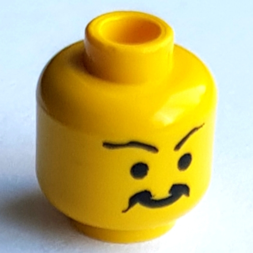 Tête de minifigurine armada impériale, moustache bouclée et fendue, longs sourcils ondulés motif imprimé [tenon creux bouché] (Minifig Head Imperial Armada, Moustache Curly and Split, Long Wavy Eyebrows Print [Blocked Open Stud])
