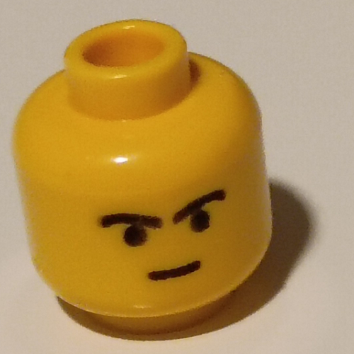 Tête de minifigurine Boba Fett, droit petit sourire et noir motif imprimé sourcils courbés (Minifig Head Boba Fett, Straight Small Smile and Black Curved Eyebrows Print)