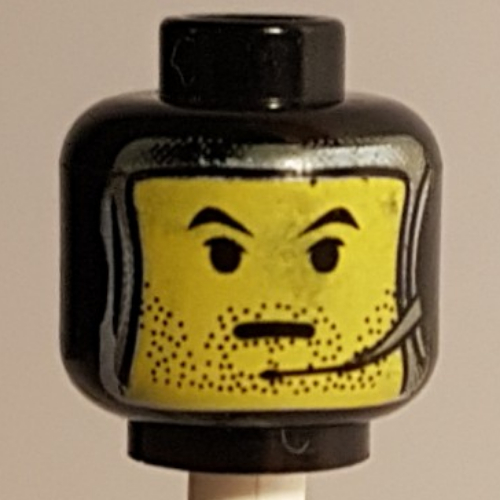 Tête de minifigurine Jango Fett, cagoule avec visage encadré argent et casque motif imprimé (Minifig Head Jango Fett, Balaclava with Silver Framed Face and Headset Print)
