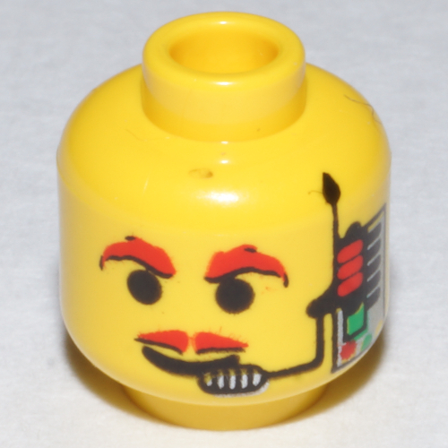 Tête de minifigurine Aquaraider, Moustache Rouge, micro-casque, motif : sourcils rouges [tenon creux bouché] (Minifig Head Aquaraider, Moustache Red, Headset, Red Eyebrows Print [Blocked Open Stud])